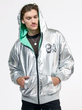 Jeremy Scott X Spoiled Child Silver Metallic/Mint Reversible Hooded Jacket